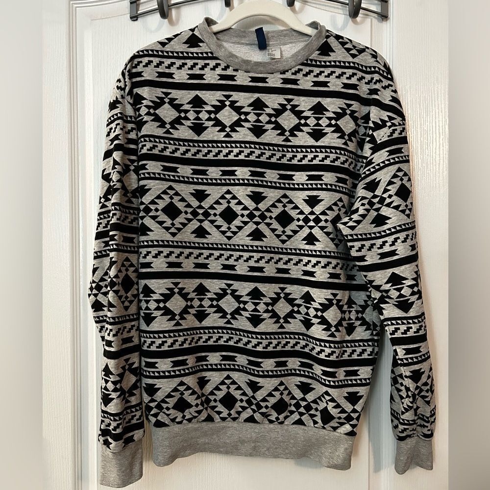 H&M Aztec Print Fleece Sweatshirt Mens S Oversized Western Boho Streetwear